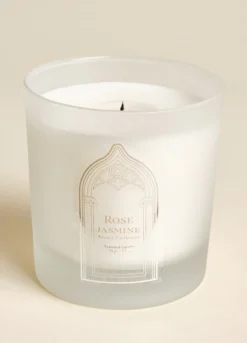 Candela in vetro rosa e gelsomino
