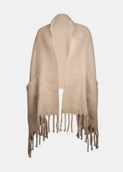 Poncho plaid con tasche e frange