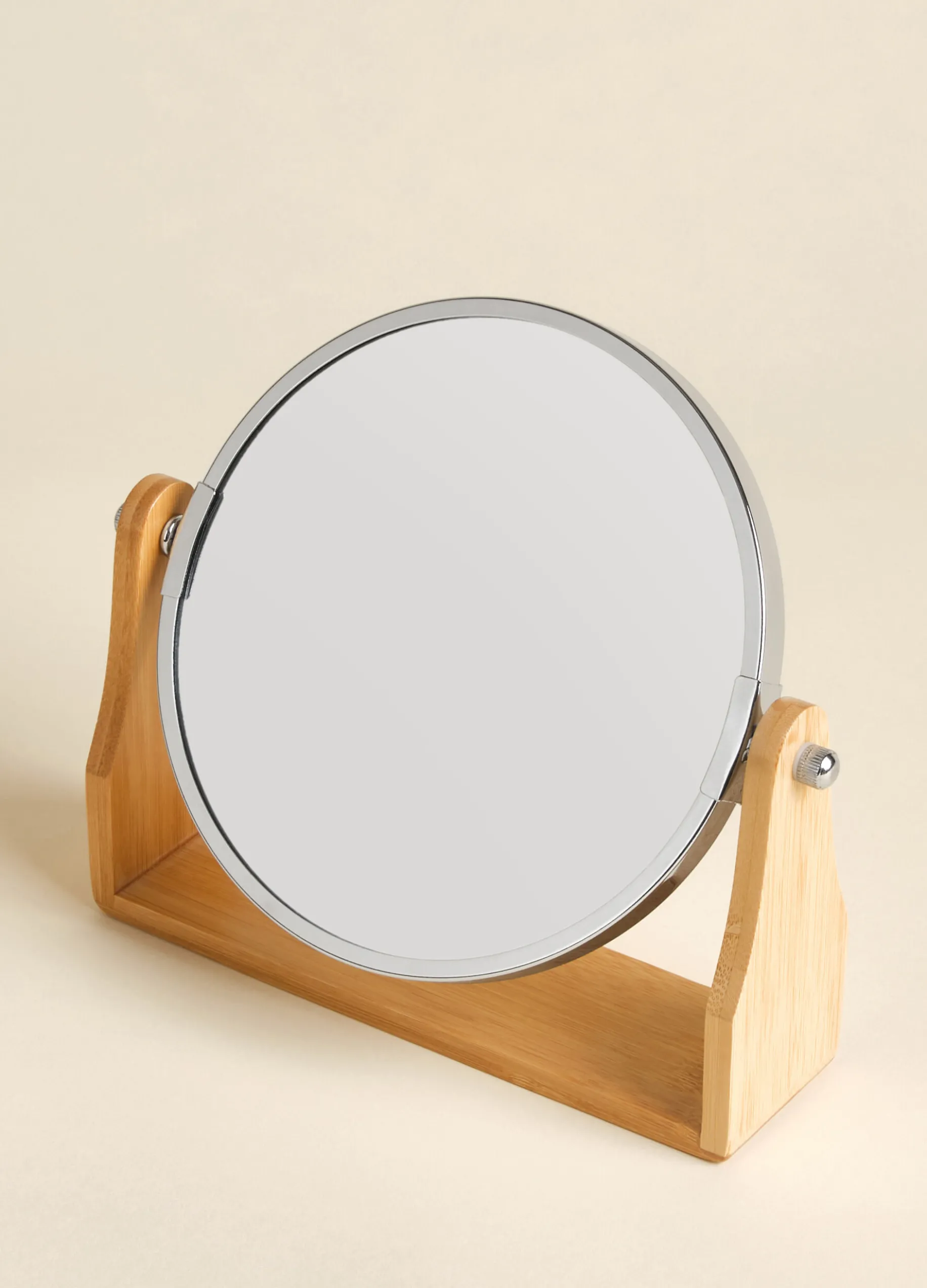 Specchio rotondo con base in bamboo